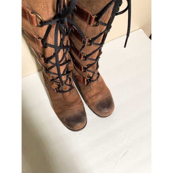 Sorel Joan of Arctic Wedge Knee Tall Women's 7.5 Brown Suede Lace Up Round Toe - Picture 3 of 7